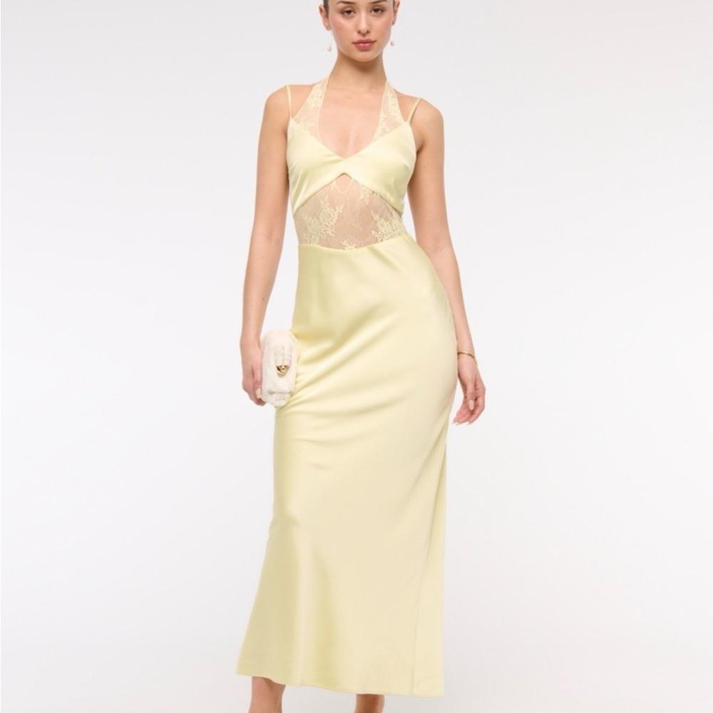 A&F Julia Slip Lace Halter Maxi Dress - Pastel Yellow - Large
